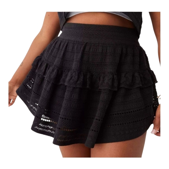 Aerie Rock n Ruffle Mini Skirt Black XL - Picture 1 of 10